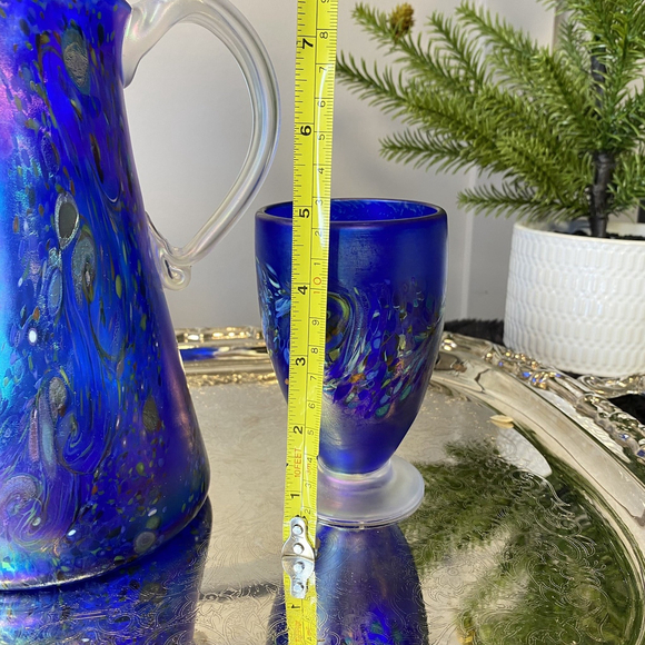 Hand Blown Venetian Italian Art Glass pitcher and glasses set Blue Color signed - Picture 12 of 14